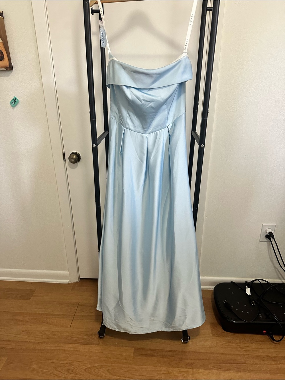 Azazie Light Blue Satin Bridesmaid Strapless Dress A12 hemmed
